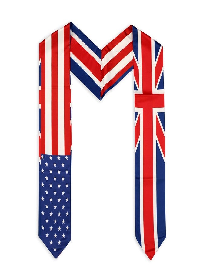 LLBFHH USA And UK Flag Graduation Stole, Satin Embroidery Graduation Sash for International Students, 72 Inch Length. - Image 1